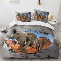 3pcs 3D Eléphant Housse de couette Safari Africain Animaux Ensemble De Literie pour Enfants Adolescent 200x200cm A1