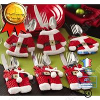 TD® Lot de 6 Portese Couverts en Forme de costume Père Noel - Décoration de table- Festif et Chic