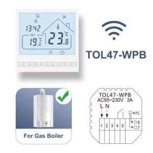 PLANCHER CHAUFFANT Tol47wifi-wpb - Thermostat de sol chaud pour chaudière électrique-à gaz-eau au sol-régulateur de chauffage à