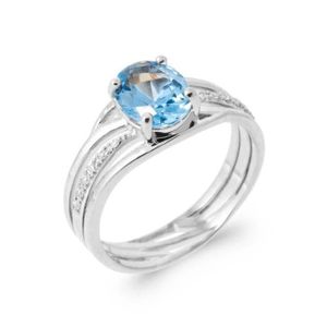 Bague Jonc Argent Massif 925 Avec Pierre Bleue - Taille 58, Anneau Créateur
