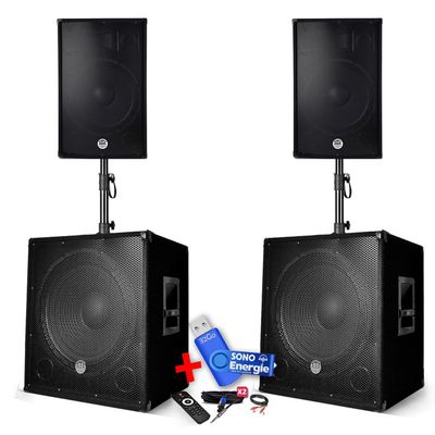 Pack sonorisation - BM SONIC BMS-1515 - 2500W - Enceintes DJ 15 + Caisson 15 + Pieds - USB/BLUETOOTH, Jeu de lumière - TV Son Photo Pack sonorisation - BM SONIC BMS-1515 - 2500W - Enceintes DJ 15 + Caisson 15 + Pieds - USB/BLUETOOTH, Jeu de lumière - TV Son Photo