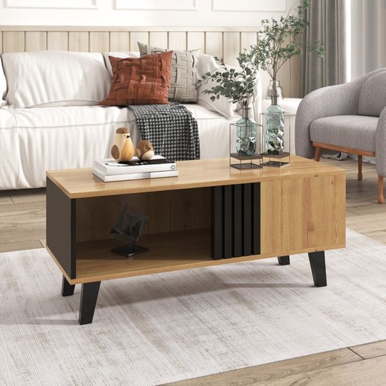 Table Basse Multifonction Avec 4 Roulettes Et 4 Tiroirs - Plateau Relevable (100x100 Cm) - Rangement Généreux - Blanc Et Bois - Idéale Petit Salon