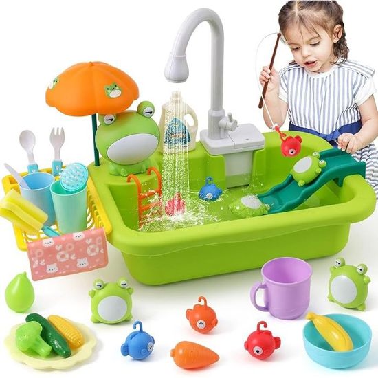 Kit évier De Cuisine Jouet Juboury – Robinet Qui Fonctionne – Accessoires Vaisselle Et Pêche – Cadeau Enfant 3+ Ans