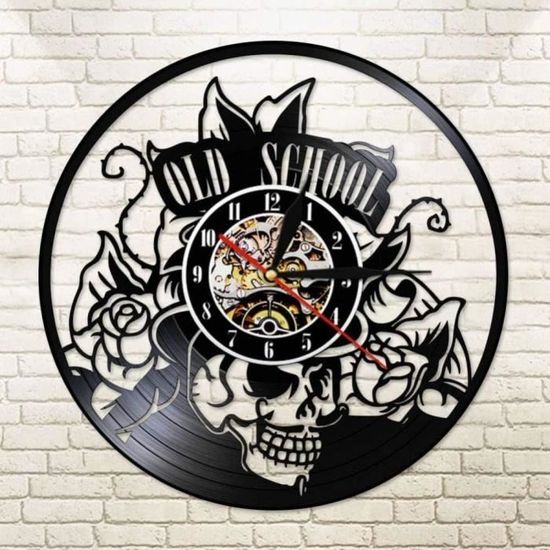 Horloge Murale Design Disque Vinyle - Moun And Blade - Autocollant Noir Mat - Déco Maison