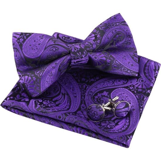 Ensemble Nœud Papillon Jacquard Soie Pour Homme - Avec Carré De Poche Et Boutons De Manchette - Cadeau Élégant - 3