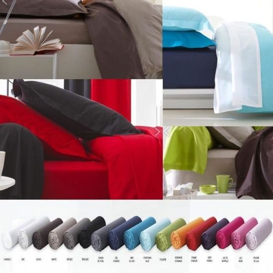 Drap Plat 100% Coton 240x300 Cm - Blanc 57 Fils/cm² - Pour Lit 2 Places