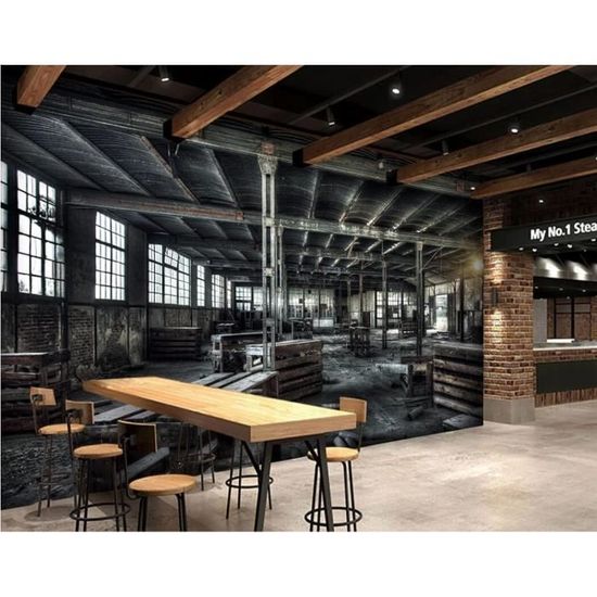 Papier Peint Salon Chambre Rétro Nostalgique Style Industriel Graffiti Mur De Briques Papier Peint Café Bar Papier Peint Internet Café Ciment Mur Grande Murale-300Cmx210Cm