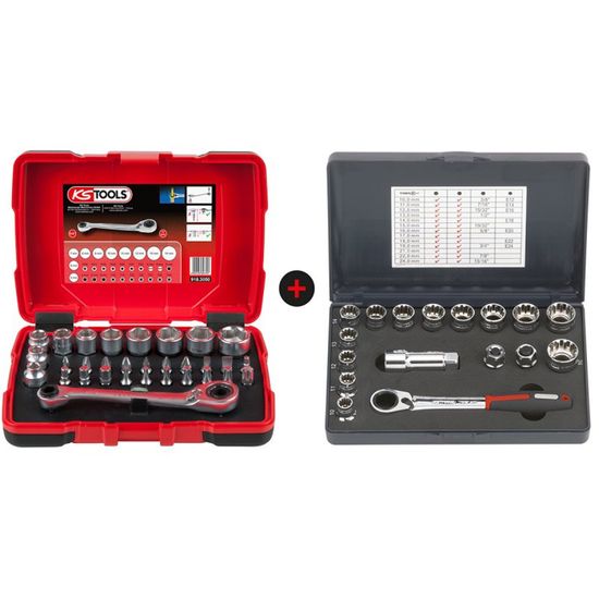 Lot De Coffrets De Douilles Traversantes 1/4'' - 3/8'' - 1/2'' KS TOOLS