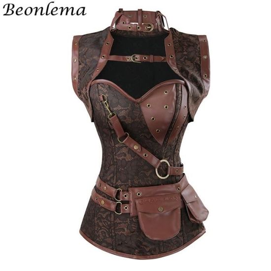 Bustier femme,Corset en Faux cuir désossé en spirale pour femmes,Corset