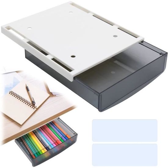 Tiroir Sous Bureau Coulissant Adhésif - Organisateur Rangement Blanc 21x18cm