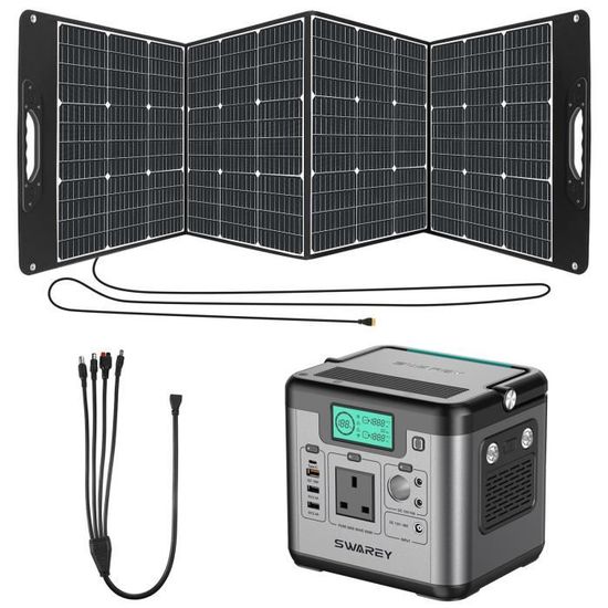 SWAREY Générateur solaire Portable 518Wh avec Panneau Solaire Pliable 200W, Kit d'alimentation de Secours Voyage/Camping