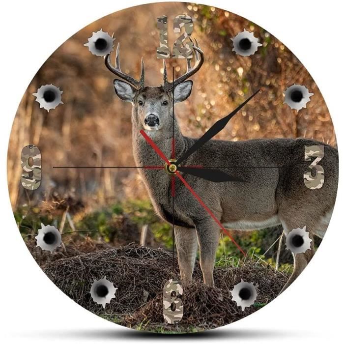 Chasseur De Cerfs Horloge Murale Ronde Decoration De Chasse Animal Sauvage Art Animalier Wapiti Horloge Murale Cerf Chasse Cadeau30x Cdiscount Maison