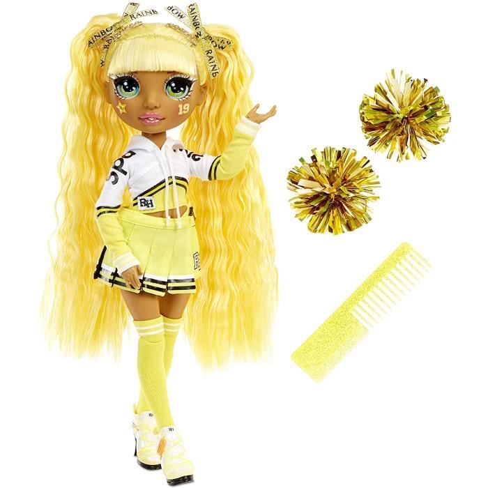 Rainbow High Poupée Mannequin Majorette. Vêtements élégants et pompons. Sunny Madison, Poupée Thème Jaune. Rainbow High série, cadea