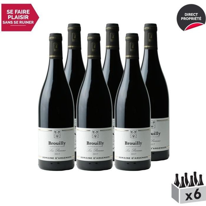Brouilly Cuvée Les Pierreux Rouge 2017 - Lot de 6x75cl - Domaine D'Argenson - Vin AOC Rouge du Beaujolais - Cépage Gamay