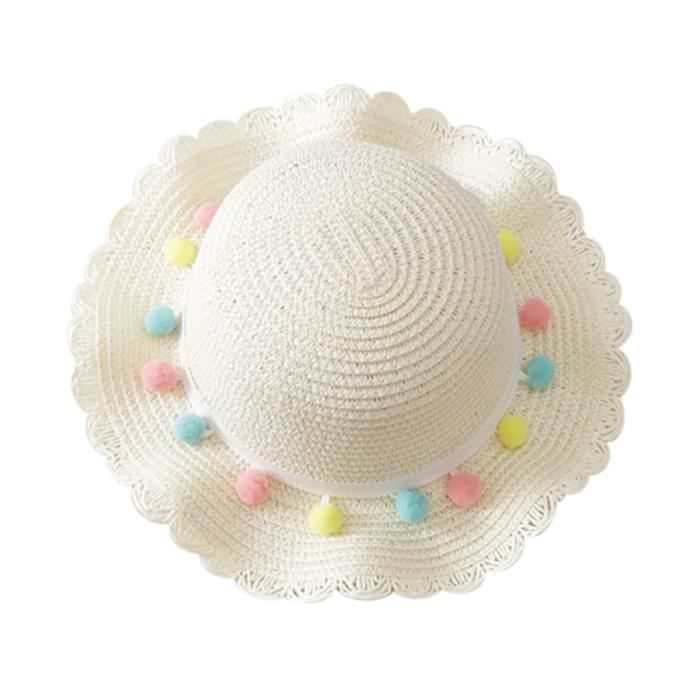 Soins bébéBébé d'été bébé enfants filles respirant soleil gland boules chapeau de paille chapeau de plage WXL90603084WH_YOU
