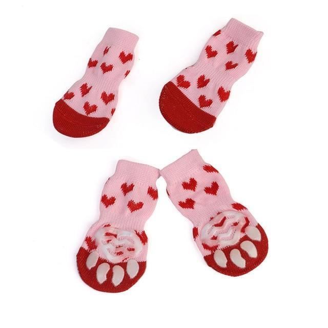 [rose/m] Adorables chaussettes en tricot pour animaux de compagnie Protecteur de patte à enfiler 4 pièces - Chaussettes