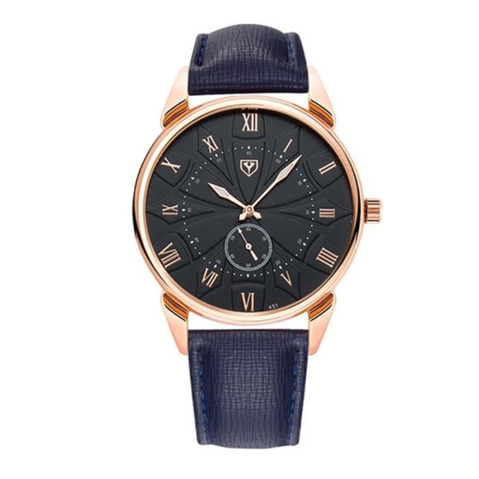 (#140) Men Fashion Business PU Leather Band Quartz Wrist Watch, Luminous Points, Black Dial(Blue)