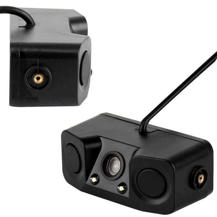 3 en 1 Imperméable à l'eau de capteur de stationnement de voiture Détecteur de radar de recul Vue arrière 170 ° Caméra Noir