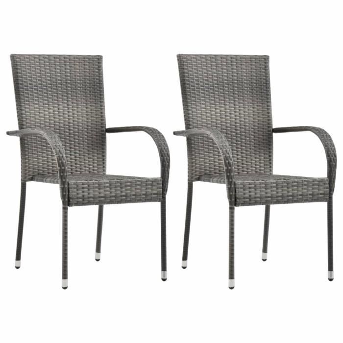 Lot de 2 Chaise de jardin empilables Fauteuil de Jardin Gris Résine tressée Super *364686