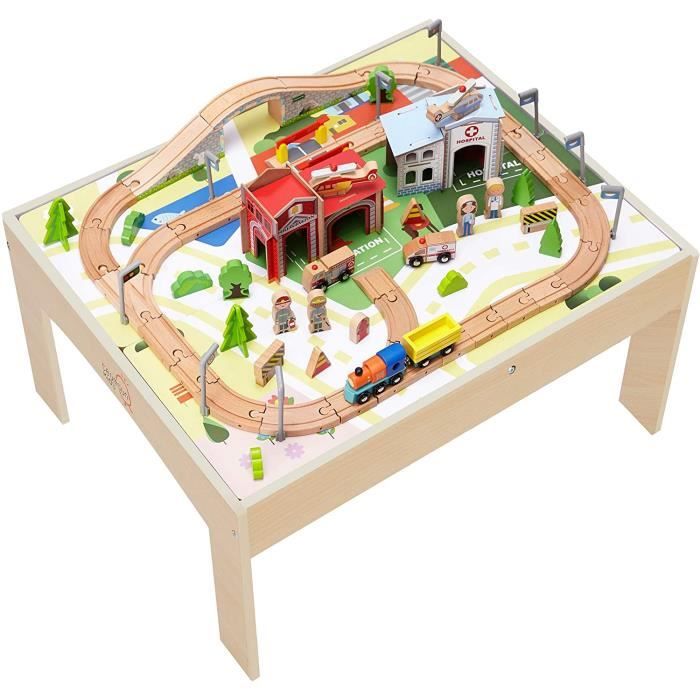 VEHICULE MINIATURE ASSEMBLE ENGIN TERRESTRE MINIATURE ASSEMBLE Teamson Kids Train véhicule Monde Miniature Circuit Tabl454