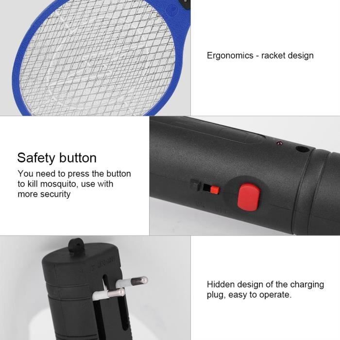 YOSOO tapette à insecte électrique Raquette à moustiques anti-mouches électrique rechargeable sans fil Bug Zapper