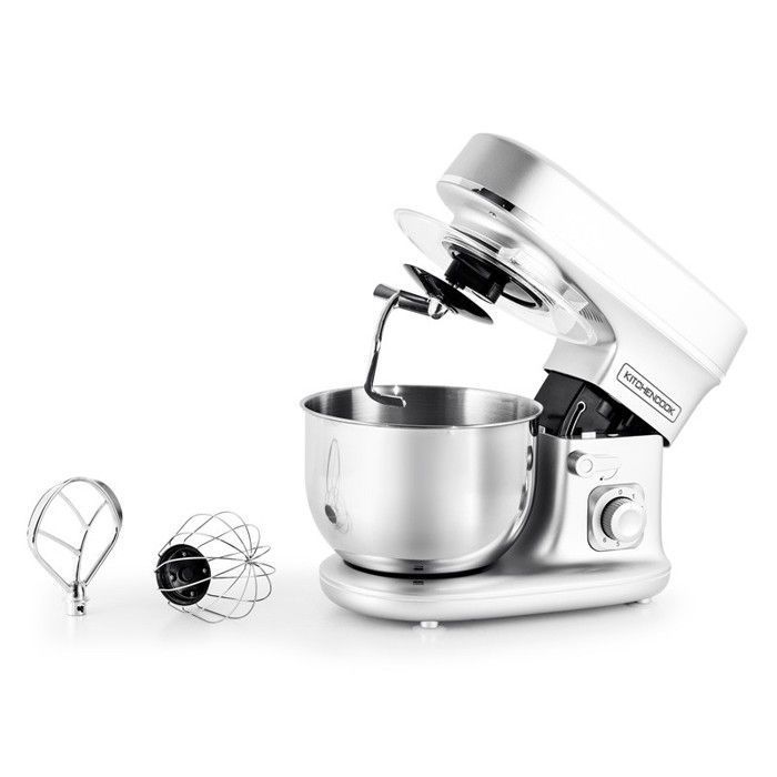 KITCHEN COOK Robot Pétrin Revolve Silver - 1300W - Bol acier inoxydable 5L - 6 vitesses - Bras amovible 35° - Kit pâtisserie