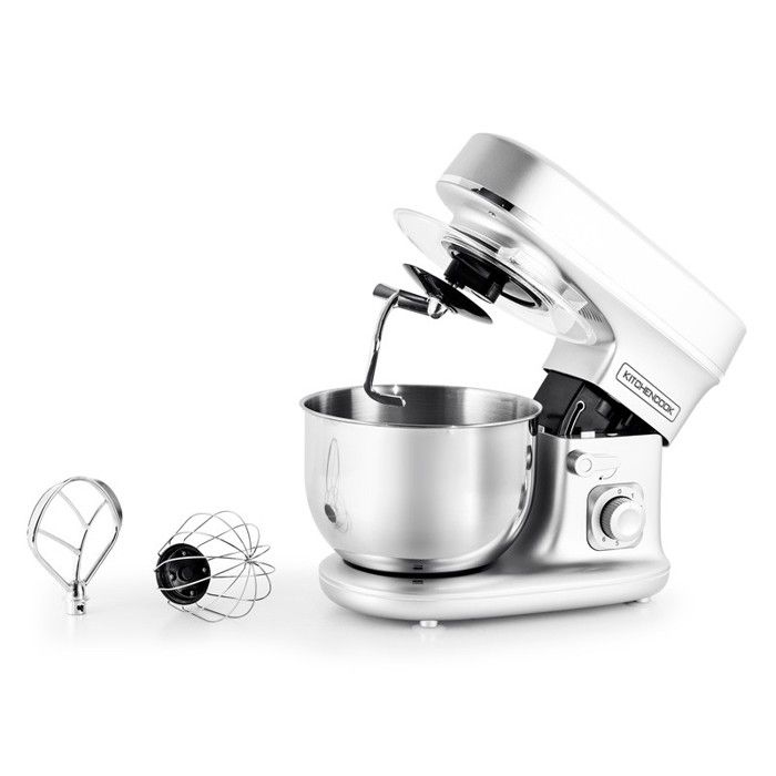 KITCHEN COOK Robot Pétrin Revolve Silver - 1300W - Bol acier inoxydable 5L - 6 vitesses - Bras amovible 35° - Kit pâtisserie