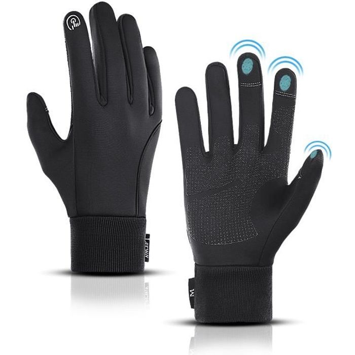 Gants d'hiver Chauds à Ecran Tactile Noirs pour Hommes Femmes Gants Antidérapants Coupe-Vent Gants pour Sports LERWAY