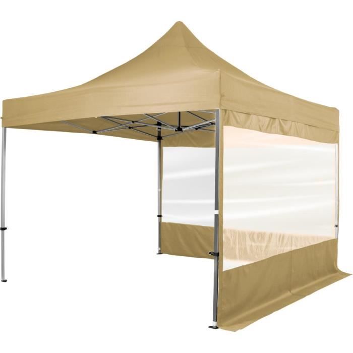 INSTENT® Tonnelle pliable beige 3x3m en aluminium avec 2 panneaux latéraux Beige