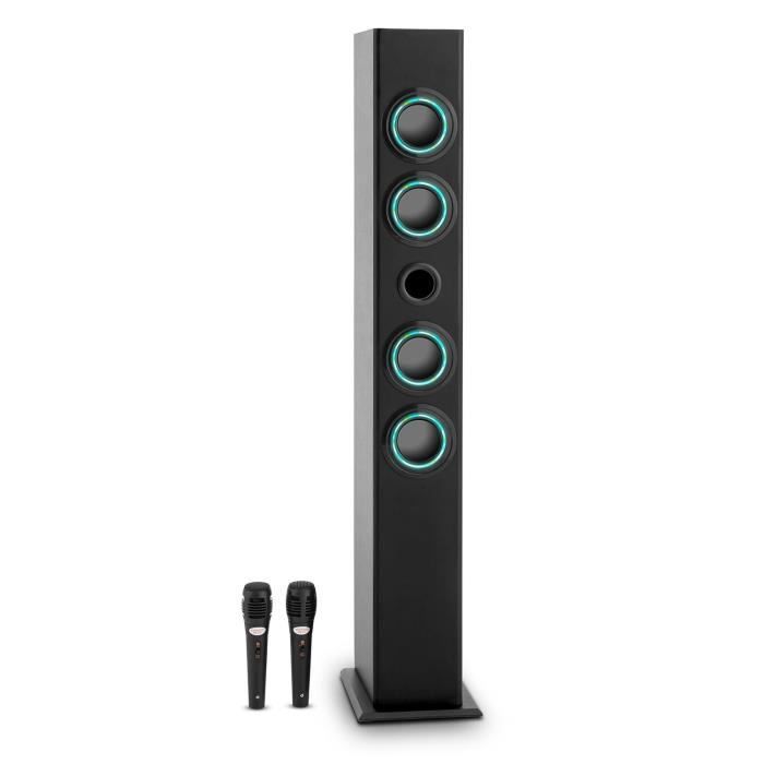 oneConcept Tallboy Enceinte tour karaoké Bluetooth USB SD MP3 FM AUX -noir