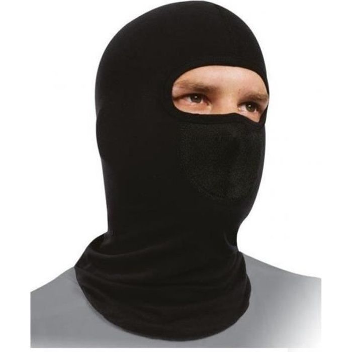Cagoule type hublot en coton de coloris noir pour casque de moto velo ski
