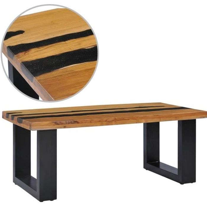 vidaXL Table basse 100x50x40 cm Bois de teck massif et pierre de lave