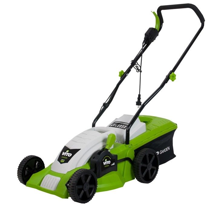 Tondeuse electrique VITOGARDEN 1400W Moteur induction Coupe 34 cm - Hauteur de coupe 20-60 mm - bac 35L