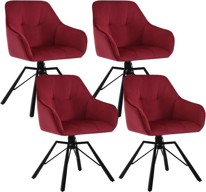 WOLTU Lot de 4 Chaises Pivotante à 360°Chaise Salle à Manger en Velours Fauteuil Scandinave Pieds en Métal Bordeaux W0ATT0391-4