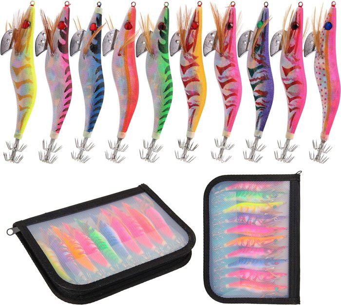 Leurres de pêche au calmar, 10 Types 20 pièces Nouvelle Jupe de calmar de Couleur mie utile appât leurres de pêche en mer Doux en Eau salée(12cm