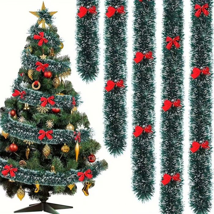Guirlande De Noël Artificielle 3 M Pré-éclairée 30 LED Blanc Chaud - Pommes De Pin, Baies Rouges, Poinsettias - Cheminée, Sapin, Extérieur Couvert