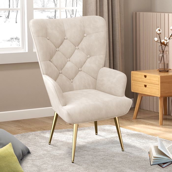 Fauteuil de salonFauteuil scandinave en Tissu Moelleux Fauteuil relax avec Accoudoir & DossierChaise Coiffeuse ConfortableBeige