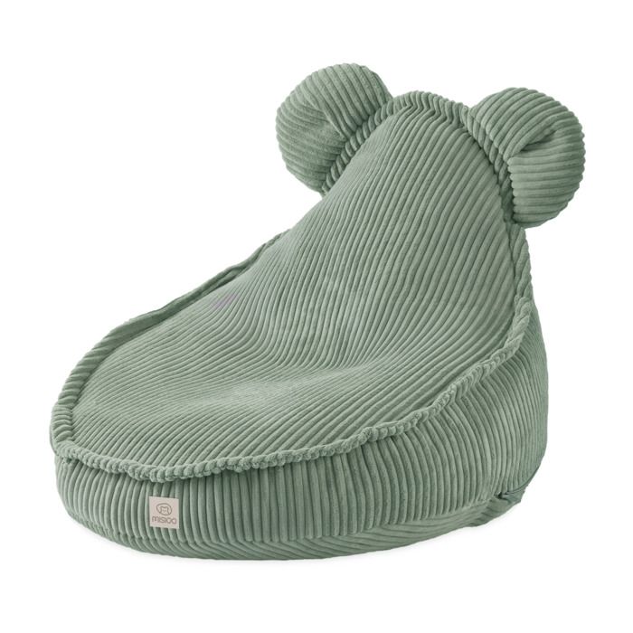 Fauteuil Pouf Siège Poire Oreilles d'Ours pour Bébé Enfants pour la Chambre d'Enfant MISIOO Huggy Bear Velours Côtelé Vert 68x45 cm