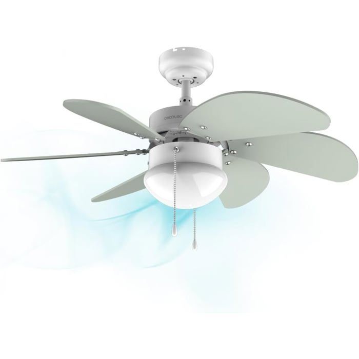 Cecotec EnergySilence 3600 Vision Mint – Ventilateur Plafond 50W Ø92cm Avec Lumière, 6 Pales Réversibles Été/Hiver, 3 Vitesses, Blanc/Menthe