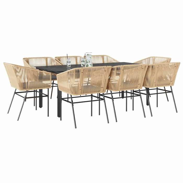 vidaXL Ensemble à manger jardin coussins 9pcs poly rotin verre