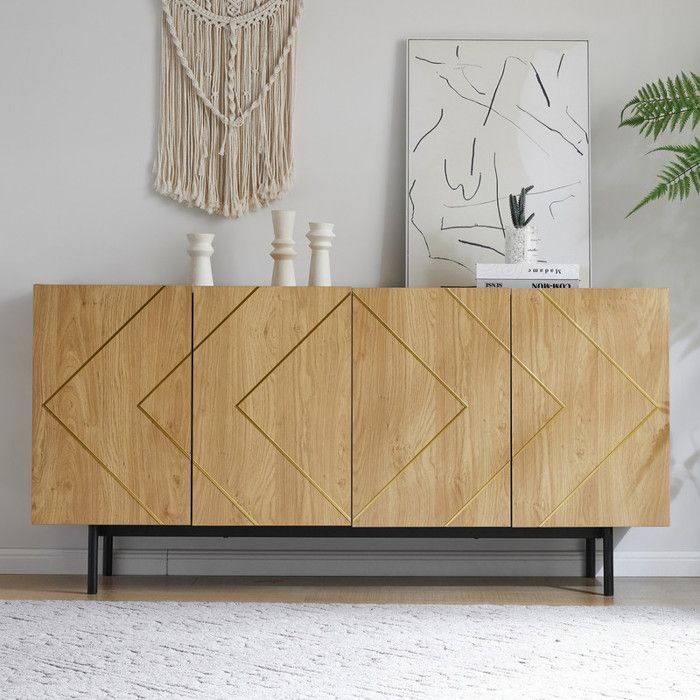 Buffet H78/L160/P40 cm avec 4 portesCommode-espace de rangement pour Salle à manger/Cuisine/Chambre/Salon Casiers modernesNatural