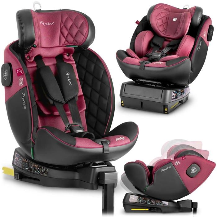 Siège auto rotatif - NUKIDO - 0-36 kg - Noir et rose - ISOFIX - Rotation 360° - ECE R129 - i-Size