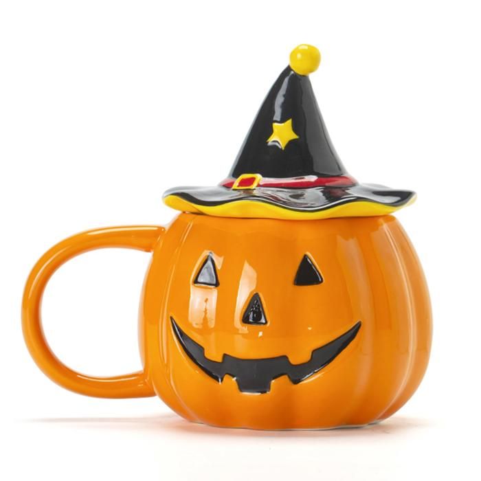 Mug lanterne citrouille avec couvercle design mignon et amusant parfait pour la décoration dHalloween les fêtes et les