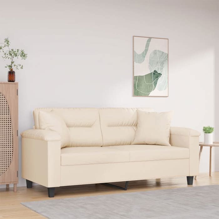 Beige Canapé 2 places - KEETHE - Sofa adulte/enfant - avec oreillers beige 140 cm tissu microfibre LL612