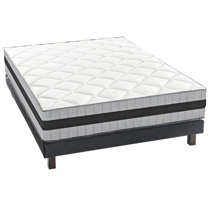 BLUE MOON Lit Complet 140x190 Matelas 21cm Mémoire de Forme 2 Faces + Sommier Tapissier Noir. Fabrication belge Garantie 5 ans