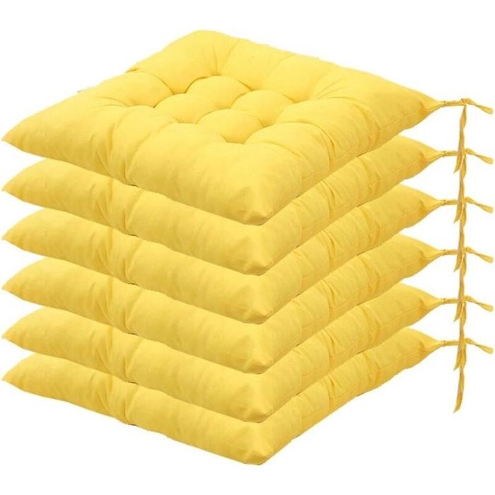 Coussin de chaise - AIMOONSA - Ensemble de 6 pièces - Carré 40x40x5 cm - Capitonné 9/16 points - Jaune