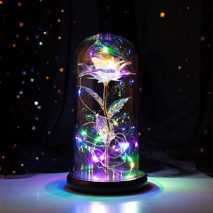 Lampe Fleur - La Belle et la Bête - Rose Éternelle - Lumières Colorées - Design Contemporain - 1W