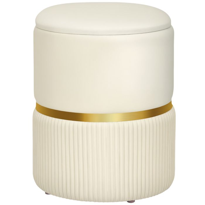 Pouf tabouret repose-pied HOMCOM coffre de rangement en velours côtelé design moderne 36 x 36 x 44 cm pour salon chambre beige