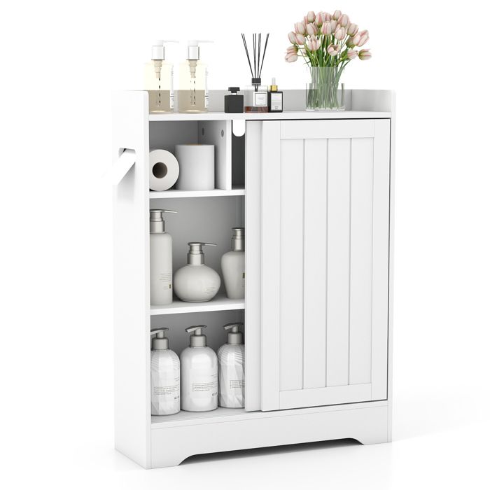 GIANTEX Armoire de Salle de Bain-2 Portes Coulissantes-Étagères Réglables-Meuble de Rangement pour Salon Cuisine-60x20x80cm-Blanc