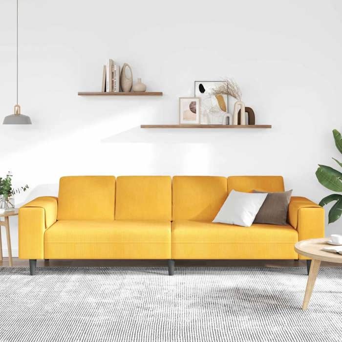 Canapé en velours côtelé - VIDAXL - Jaune clair - 208 cm - 3 places - Accoudoirs en velours - Housses amovibles
